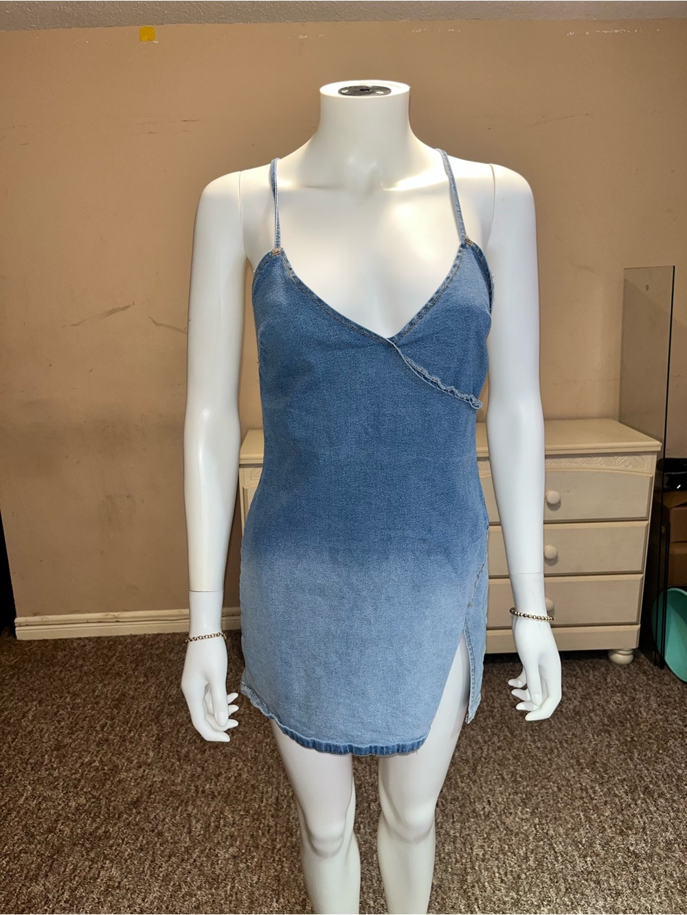 Denim Slip Mini Dress - Blue